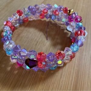 Hand Crafted Wrap Bead Bracelet Crystal Rainbow Pastel Lilac Pink Purple Blue